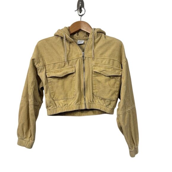 BDG Urban Outfitters Corduroy Cropped Zip Hoodie Jacket Tan Size M Streetwear - Picture 1 of 15